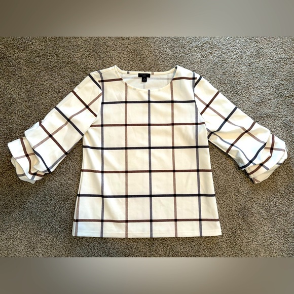 ANN TAYLOR Petite Plaid Ruffle Sleeve Blouse - Picture 1 of 6